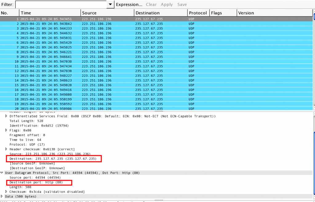이미지 9 : UDP flooding 공격 패킷의 예시